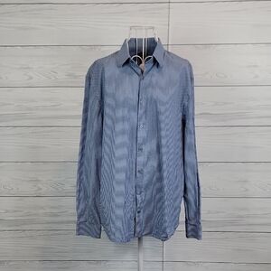 Express Slim Fit Navy Pinstripe Button Down Dress Shirt Mens Size L